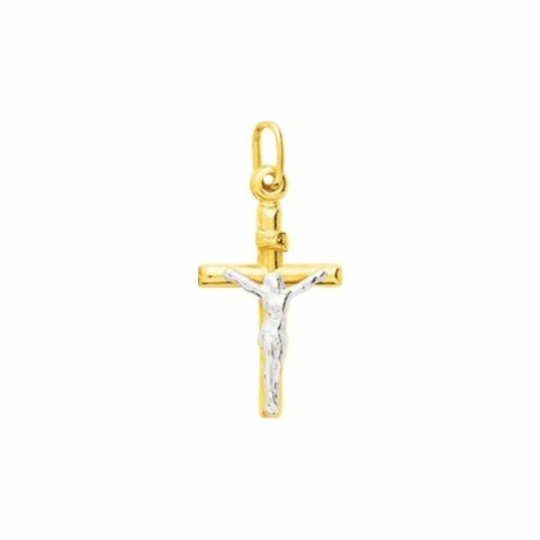 Pendentif religieux "Christ sur la croix" en or blanc et or jaune