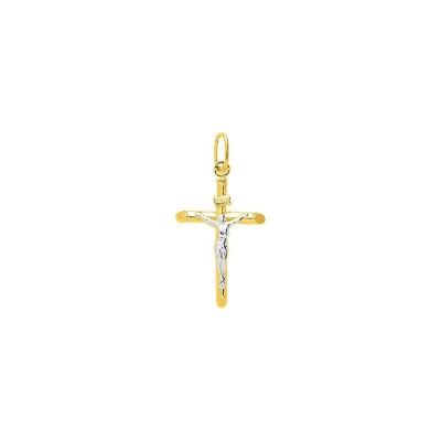 Pendentif croix Christ en or jaune et or blanc