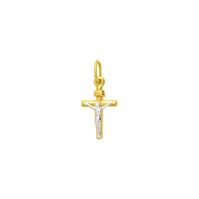 Pendentif croix Christ en or jaune et or blanc