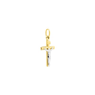 Pendentif religieux "Christ sur la croix" en or blanc et or jaune