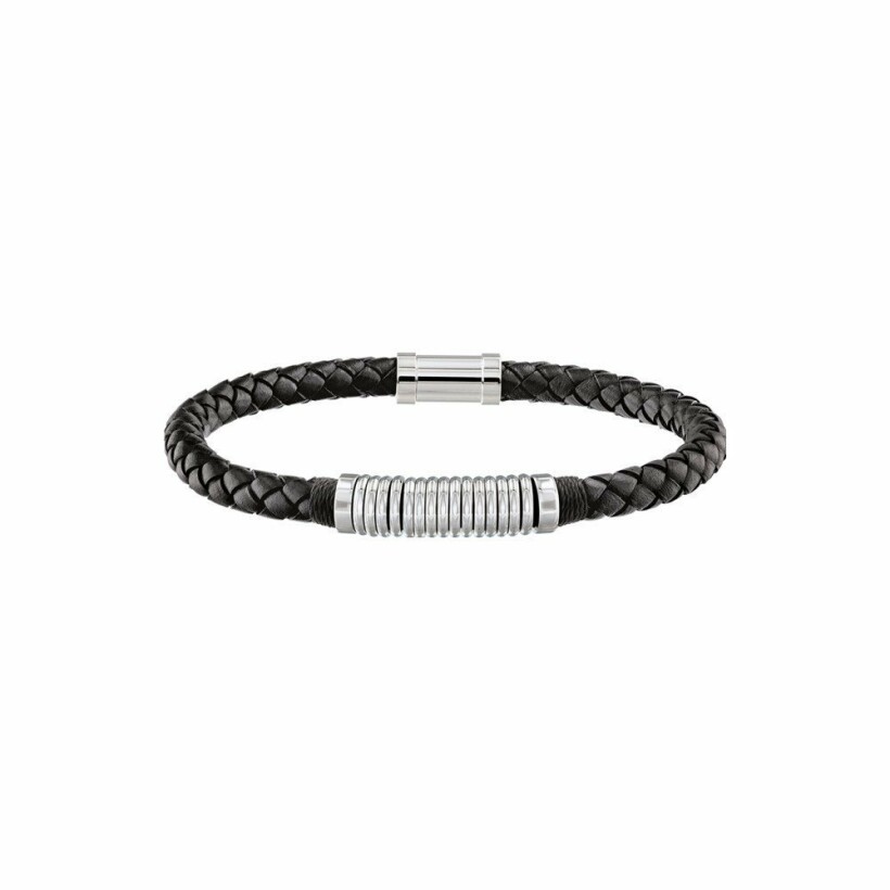 Bracelet Tommy Hilfiger en Cuir et Acier couleur Noir & Argent