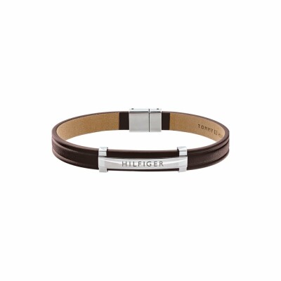 Bracelet Tommy Hilfiger en Cuir et Acier couleur Marron & Argent