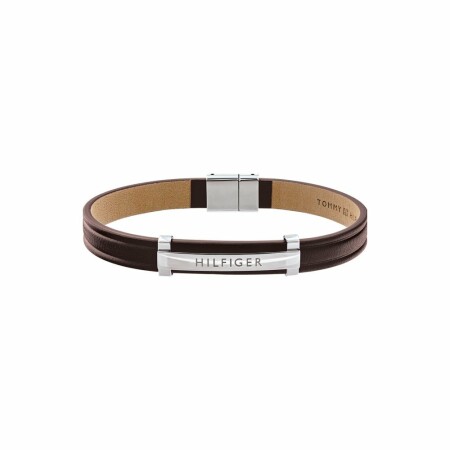 Bracelet Tommy Hilfiger en Cuir et Acier couleur Marron & Argent