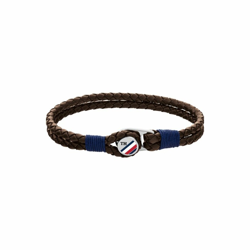 Bracelet Tommy Hilfiger en Cuir et Acier couleur Marron & Argent