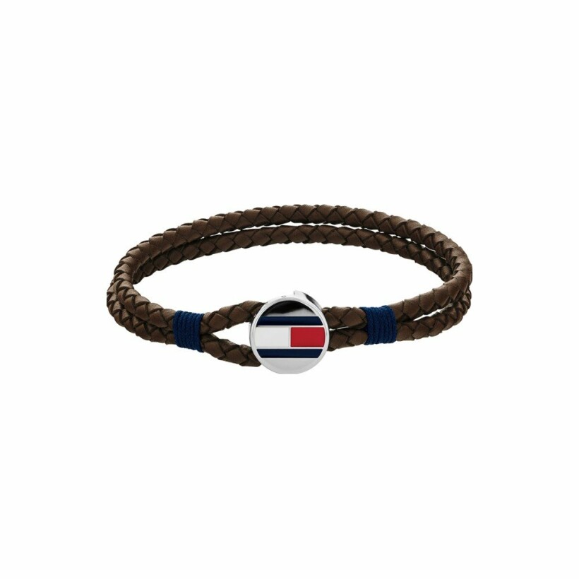 Bracelet Tommy Hilfiger en Cuir et Acier couleur Marron & Argent