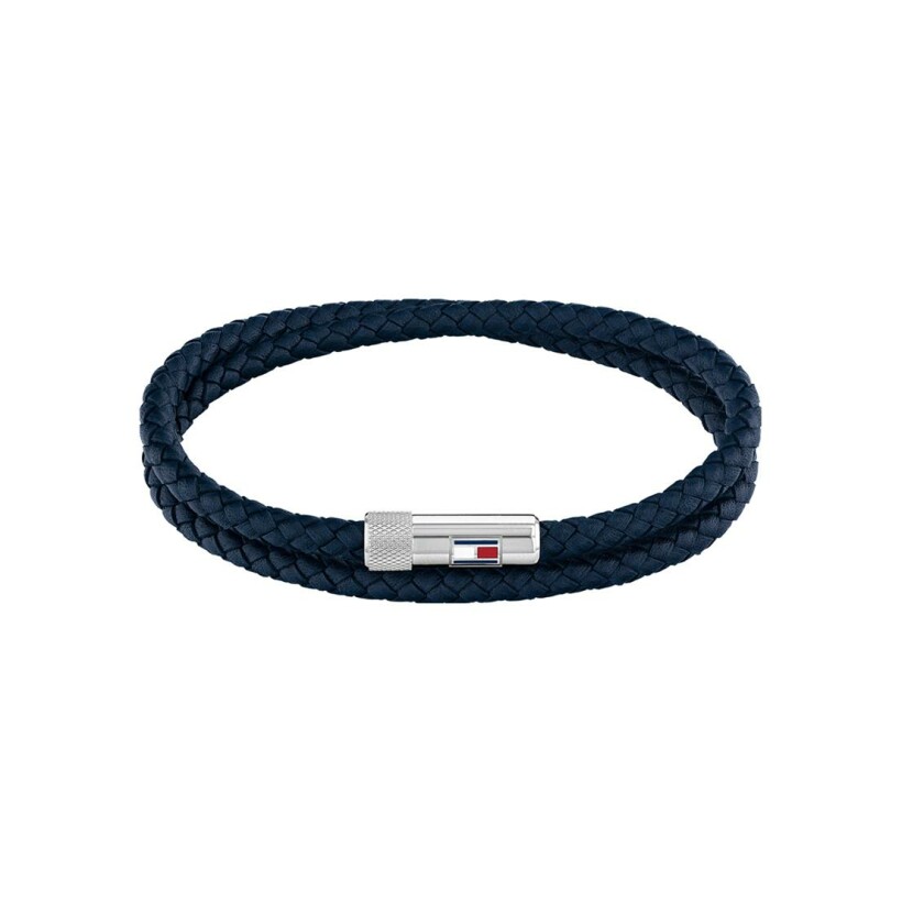 Bracelet Tommy Hilfiger Casual Core en cuir bleu et acier, taille 41.5cm