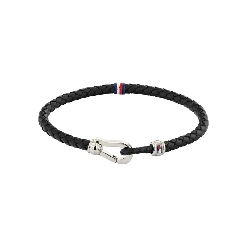 Bracelet Tommy Hilfiger Casual Core en cuir noir et acier, taille 19cm