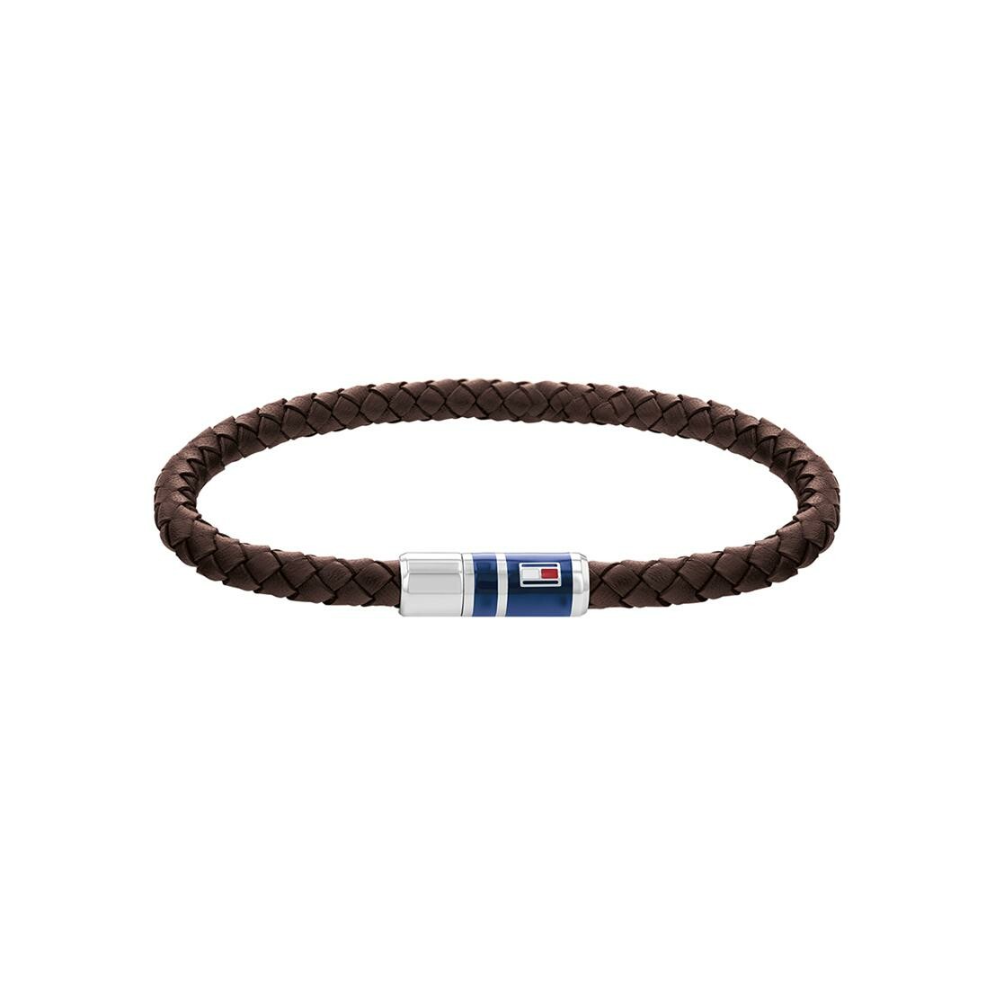 Bracelet Tommy Hilfiger en acier et cuir marron, taille 17.5cm