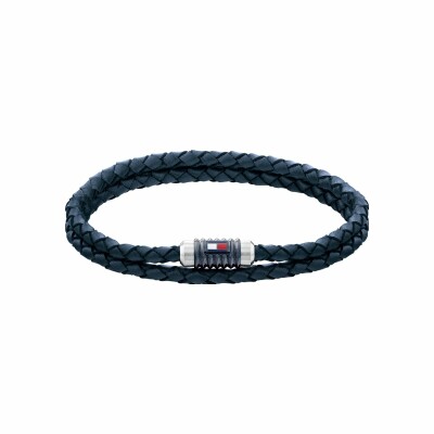 Bracelet Tommy Hilfiger Casual Core en cuir bleu et acier, taille 19cm