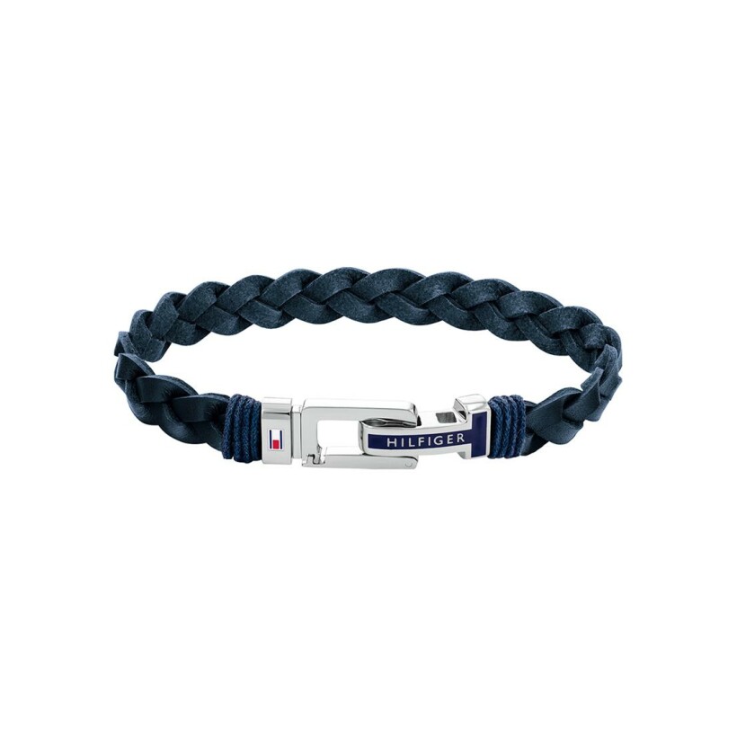 Bracelet Tommy Hilfiger Casual Core en cuir bleu et acier, taille 20.5cm