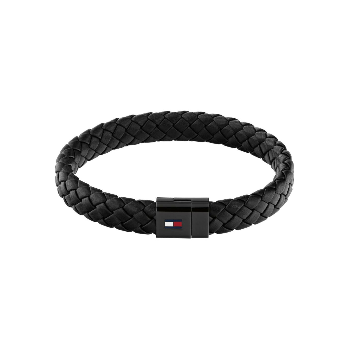 Bracelet Tommy Hilfiger en acier PVD noir et cuir noir, taille 17.5cm