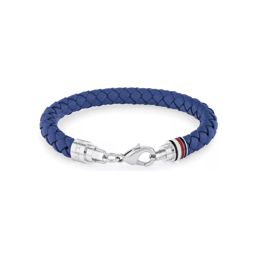 Bracelet Tommy Hilfiger en acier et cuir bleu