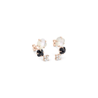Boucles d'oreilles Morganne Bello Bouquet en or rose, onyx, nacre et diamants