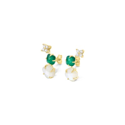 Boucles d'oreilles Morganne Bello Bouquet en or jaune, agate verte, nacre et diamants