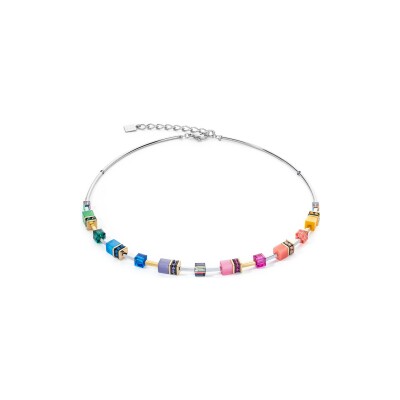 Collier Coeur de Lion GeoCUBE Iconic Lite en acier doré, acier, cristaux Swarovski, strass et oeil de tigre et verre