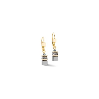Boucles d'oreilles Coeur de Lion GeoCUBE Iconic Lite en acier doré, hématite et strass