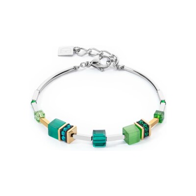 Bracelet Coeur de Lion GeoCUBE Iconic Lite en acier doré, acier, cristaux Swarovski, strass et oeil de tigre