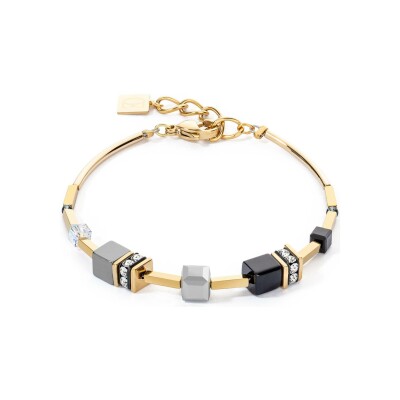 Bracelet Coeur de Lion GeoCUBE Iconic Lite en acier doré, hématite, cristaux Swarovski et strass et verre