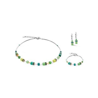 Parure Coeur de Lion GeoCUBE Iconic Lite en acier, cristaux Swarovski, strass et oeil de tigre