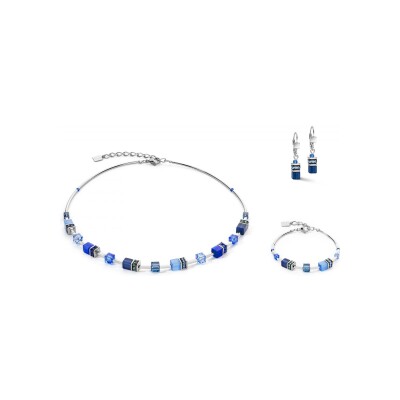 Parure Coeur de Lion GeoCUBE Iconic Lite en acier, cristaux Swarovski, strass et oeil de tigre et polaris