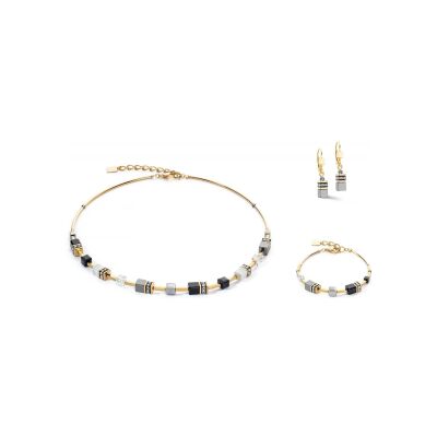 Parure Coeur de Lion GeoCUBE Iconic Lite en acier doré, hématite, oeil de tigre et cristaux Swarovski, strass et verre