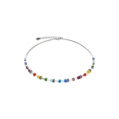 Collier Coeur de Lion GeoCUBE Lite Mini en acier, cristaux Swarovski, oeil de tigre et polaris, strass et verre