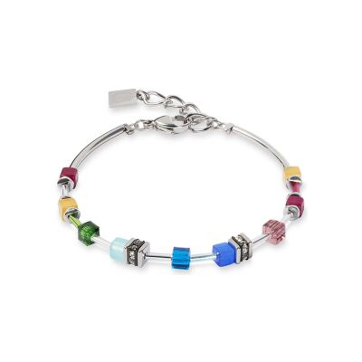 Bracelet Coeur de Lion GeoCUBE Lite Mini en acier, cristaux Swarovski, oeil de tigre et polaris, strass et verre