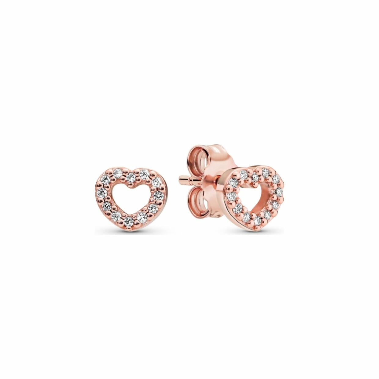 Boucles d'oreilles clous Pandora People cœur ouvert en metal doré rose, oxyde de zirconium