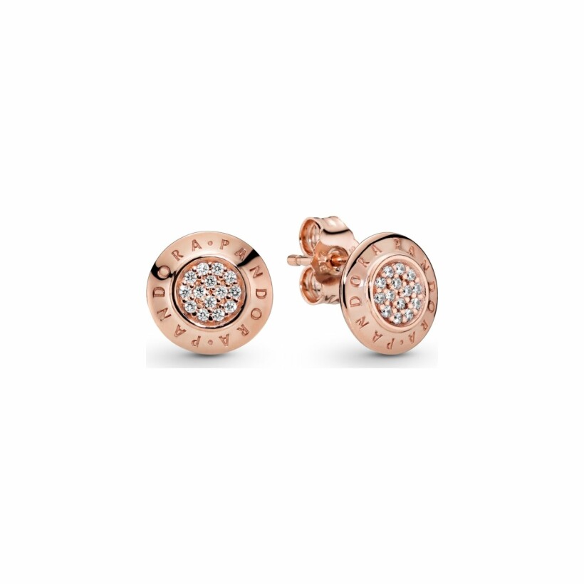 Boucles d'oreilles clous Pandora Signature signature scintillant en metal doré rose et oxyde de zirconium