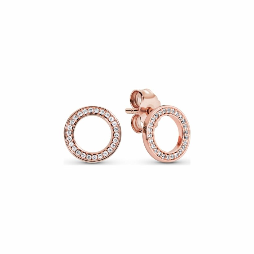 Boucles d'oreilles clous Pandora Signature cercles scintillants en metal doré rose et oxyde de zirconium