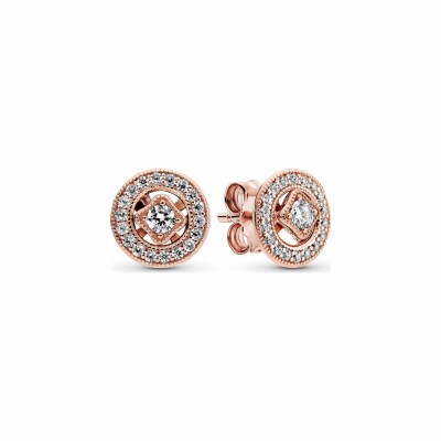 Boucles d'oreilles clous Pandora Timeless cercle vintage en metal doré rose et oxyde de zirconium