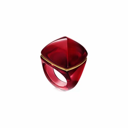 Bague Baccarat Médicis en or jaune et cristal rouge, taille 53