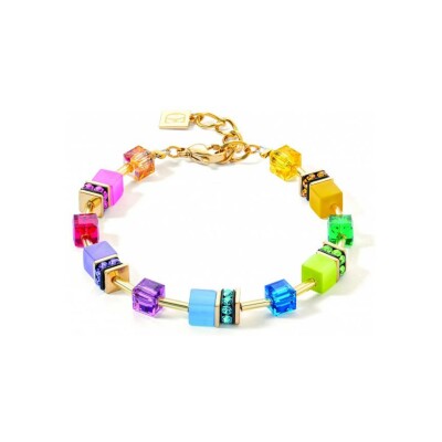 Bracelet Coeur de Lion GeoCUBE Iconic Layer en acier doré, cristaux Swarovski, oeil de tigre et strass