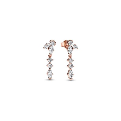 Boucles d'oreilles pendantes Pandora Timeless Herbier Scintillant en métal doré rose