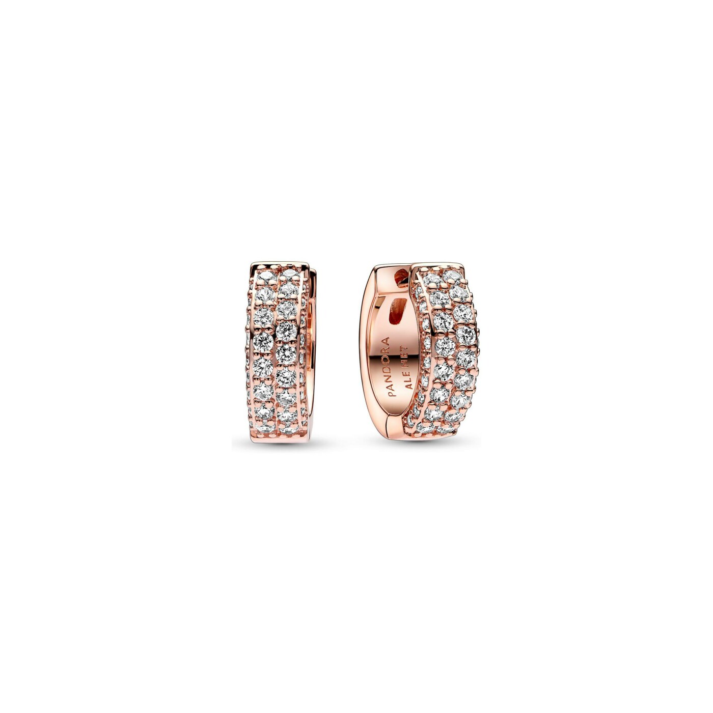 Boucles d'oreilles créoles Pandora Timeless double rang pavées en métal doré rose 