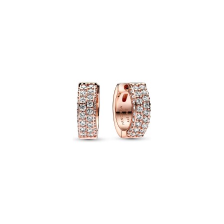 Boucles d'oreilles créoles Pandora Timeless double rang pavées en métal doré rose 