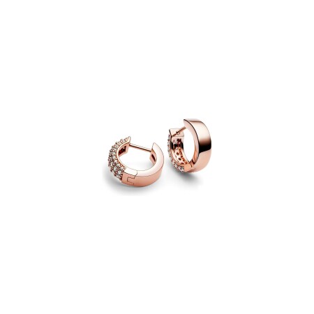 Boucles d'oreilles créoles Pandora Timeless double rang pavées en métal doré rose 