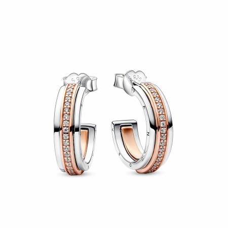 Boucles d'oreilles créoles Pandora Signature et Pavé Bimatière en argent, métal doré rose et oxyde de zirconium