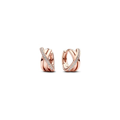 Boucles d'oreilles Pandora Pavé Croisées en métal doré rose