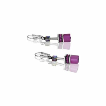 Boucles d'oreilles Coeur de Lion en polaris, cristaux, rondelles de strass et acier