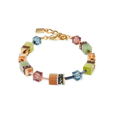 Bracelet Cœur de Lion GeoCUBE en métal doré, cristaux Swarovski, œil de tigre et rondelle de strass