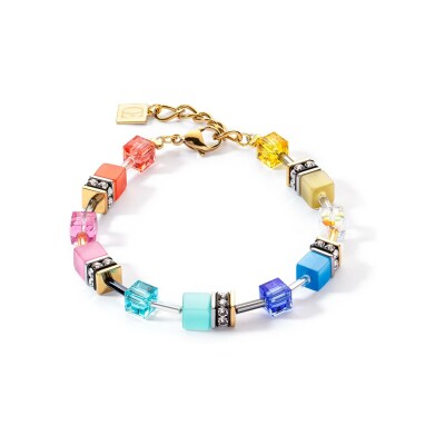 Bracelet Cœur de Lion GeoCUBE en métal doré, acier, œil de tigre, cristaux et strass