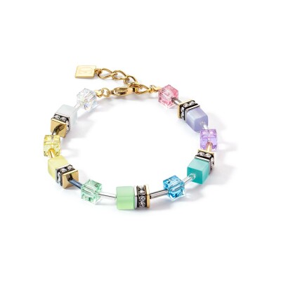 Bracelet Cœur de Lion GeoCUBE en métal doré, acier, œil de tigre, polaris, cristaux et strass