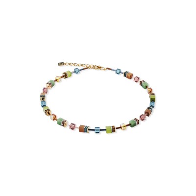 Collier Coeur de Lion GeoCUBE Iconic en acier, acier doré, cristaux Swarovski, oeil de tigre et strass et verre