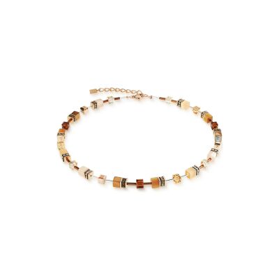 Collier Coeur de Lion GeoCUBE Iconic en acier, métal doré rose, cristaux Swarovski, hématite et oeil de tigre, polaris et strass