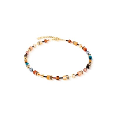 Collier Coeur de Lion GeoCUBE Iconic en acier doré, cristaux Swarovski, oeil de tigre et polaris, strass et verre