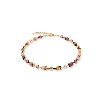 Collier Coeur de Lion GeoCUBE Iconic en acier doré, oeil de tigre et cristaux Swarovski