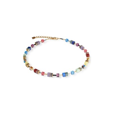 Collier Coeur de Lion GeoCUBE Iconic en acier doré, cristaux Swarovski, oeil de tigre et polaris, strass et verre