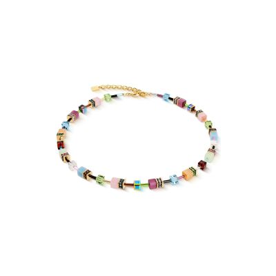 Collier Coeur de Lion GeoCUBE Iconic en acier doré, cristaux Swarovski, oeil de tigre et strass et verre