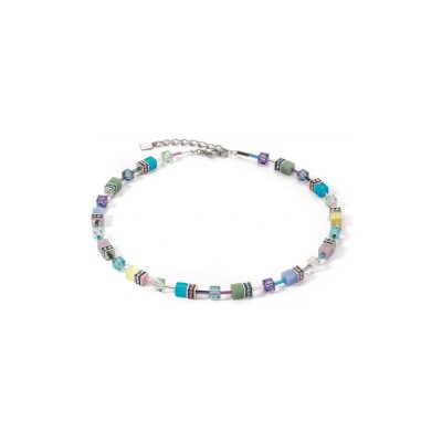 Collier Coeur de Lion GeoCUBE Iconic en acier, cristaux Swarovski, oeil de tigre et polaris, strass et verre